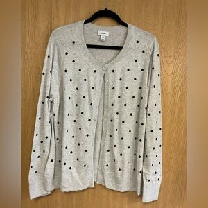 Old Navy Light Gray Cardigan with Black Dots